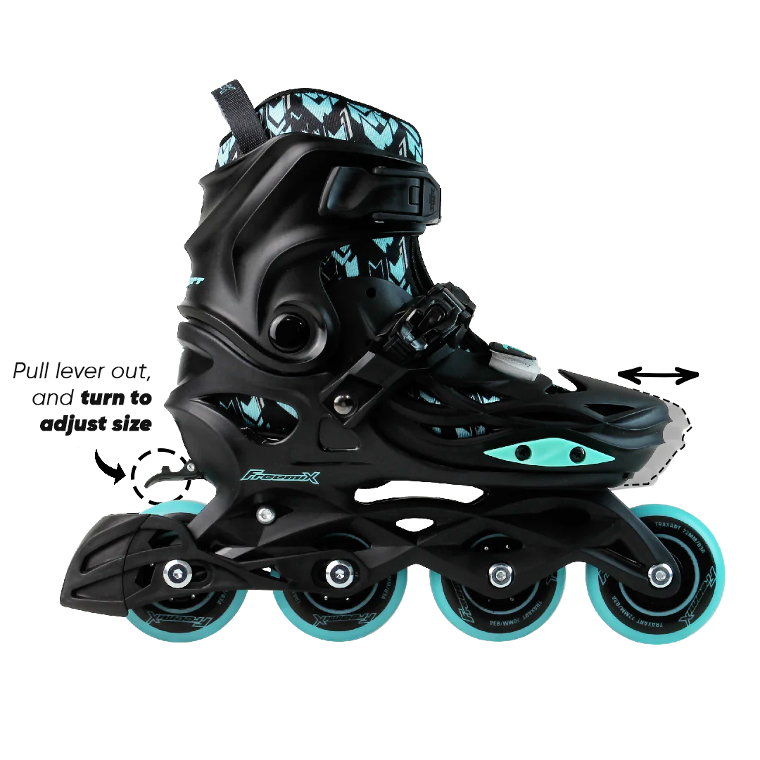 Freemix Inline Skates for Kids - Black and Acqua Green