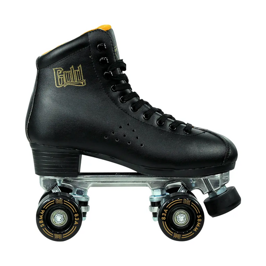 TRAXART Gold black and gold quad roller skates side view
